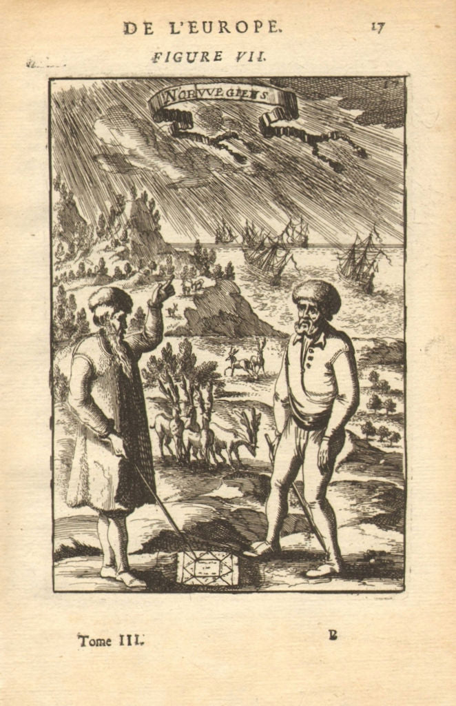 NORWAY COSTUME. Norwegians in 17th century dress. Reindeer. Ships. MALLET 1683